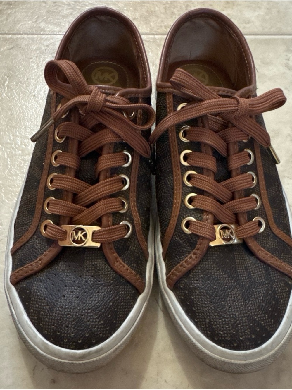 Michael Kors Womenβs Brown Canvas Signature Low-Top Sneakers